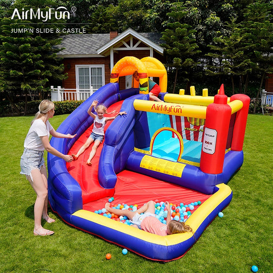 AirMyFun children's inflatable castle indoor small household trampoline outdoor slide guard net trampoline naughty castle